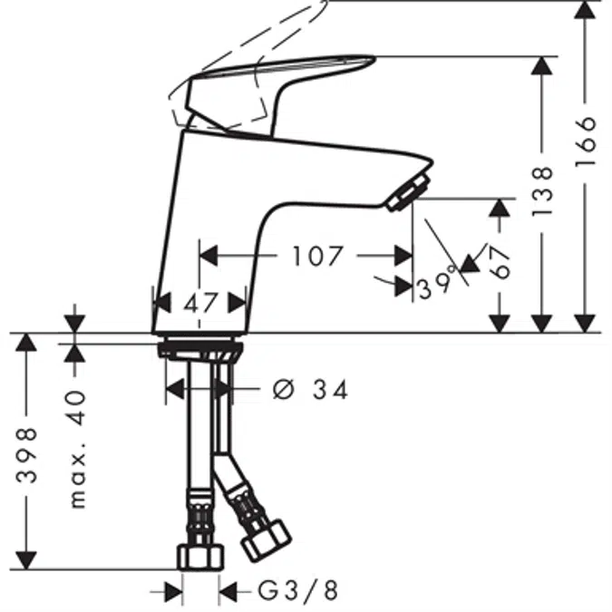 Logis Single lever basin mixer 70 with push-open waste set