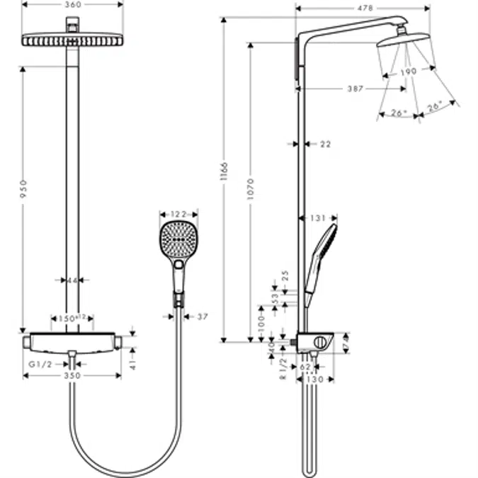 Raindance E Showerpipe 360 1jet with thermostat Nordic