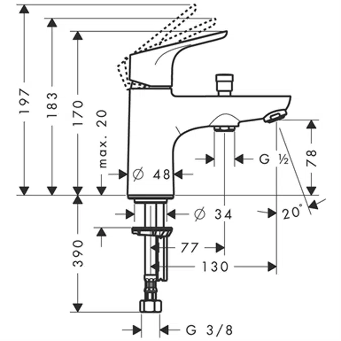Focus Single lever bath and shower mixer Monotrou with 2 flow rates