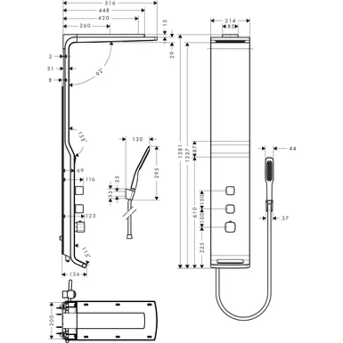 Raindance Shower panel Lift 180 2jet for exposed installation