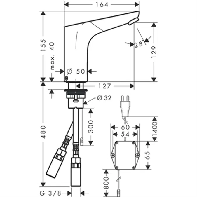Focus Electronic basin mixer with temperature pre-adjustment mains connection 230 V