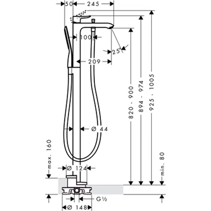 Metris Single lever bath mixer floor-standing