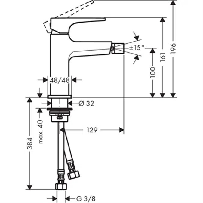 Metropol Single lever bidet mixer with lever handle and push-open waste set