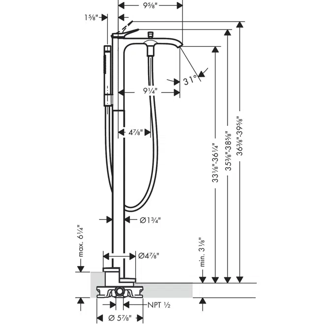 BIM objects - Free download! Vivenis Single lever bath mixer floor ...