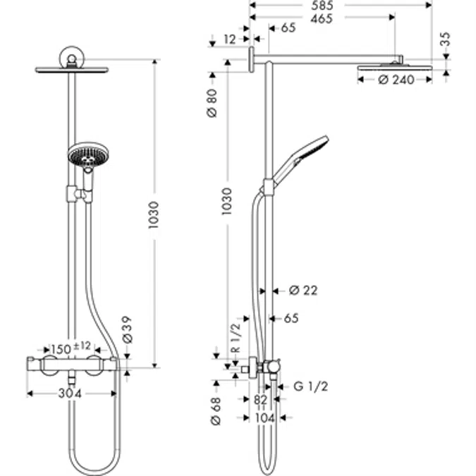 Raindance Showerpipe 240 1jet EcoSmart 9 l/min with thermostat Accor