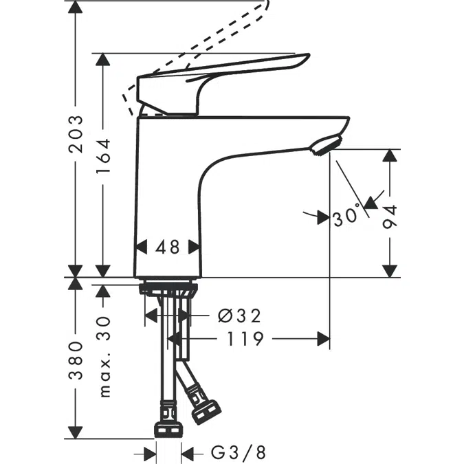 Logis E Single lever basin mixer 100 CoolStart with push-open waste set