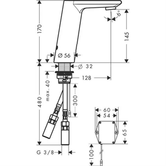 Metris S Electronic basin mixer with temperature control battery operation