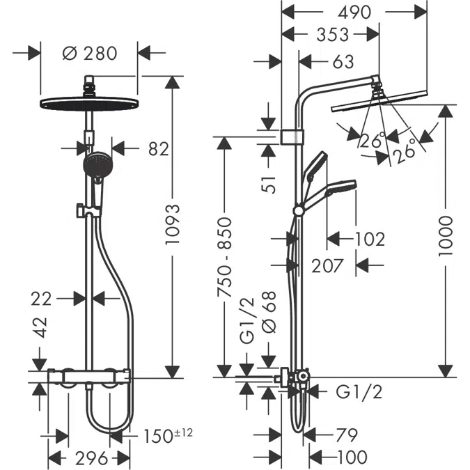 Croma Showerpipe Top 280 1jet with thermostat