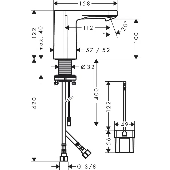 71502XXX Vernis Blend Mitigeur de lavabo électronique avec pré-réglage de la température sur batterie