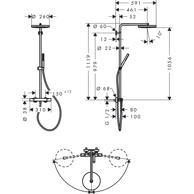 24222XXX Pulsify S Puro Showerpipe 260 1jet with thermostat
