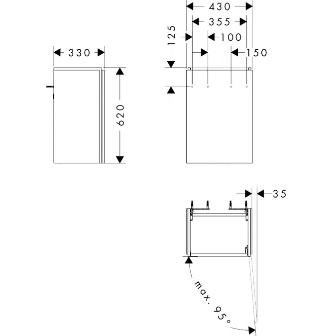 54246XXX Xilesa E Vanity unit 430/330 for handrinse basin, door hinge right