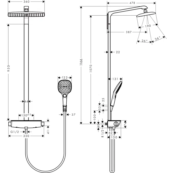 Raindance E Showerpipe 360 1jet with thermostat Nordic-DZR