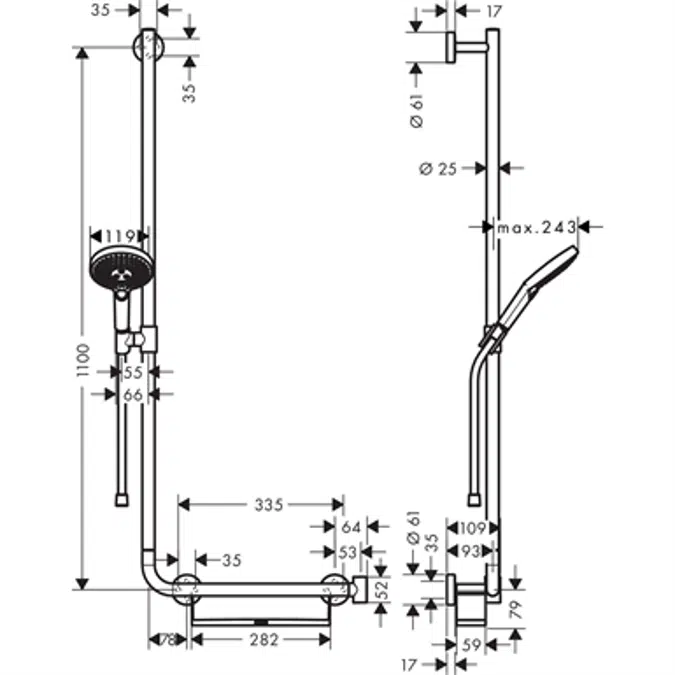 Raindance Select S Shower set 120 3jet with shower bar 110 cm left