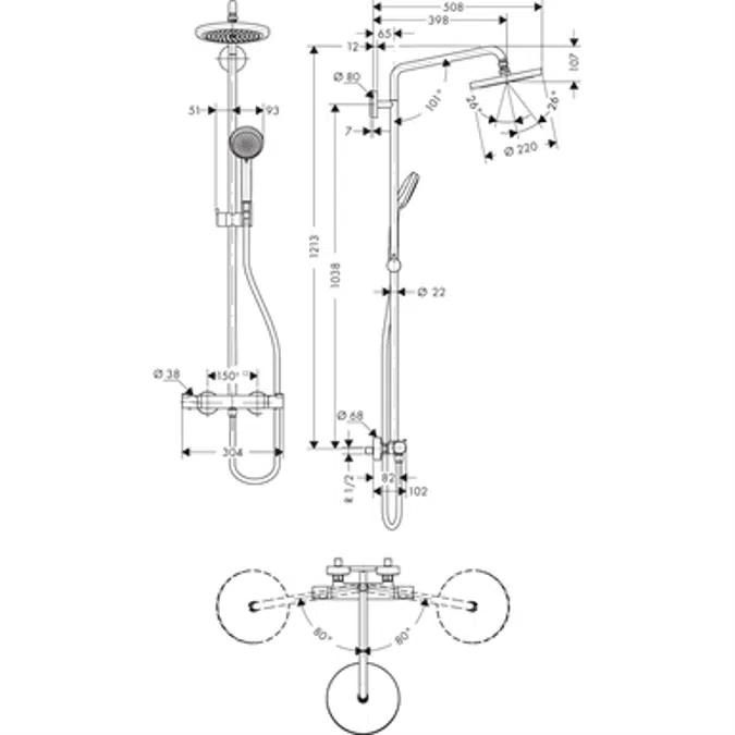 Croma Showerpipe 220 1jet with thermostat