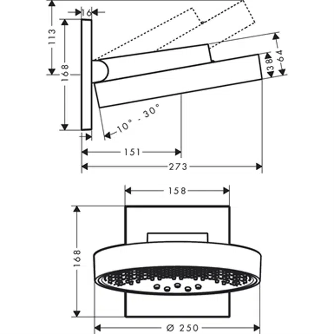 Rainfinity Overhead shower 250 3jet with wall connector