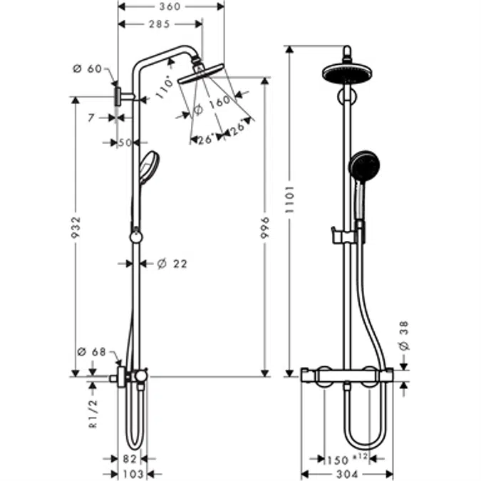 Croma Showerpipe 160 1jet mit Thermostat 27135000
