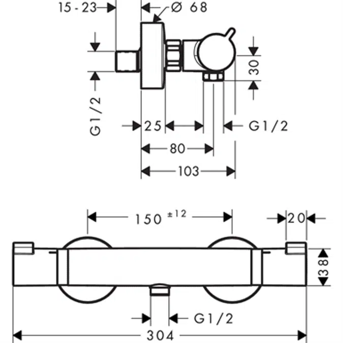 Ecostat Shower thermostat Comfort for exposed installation