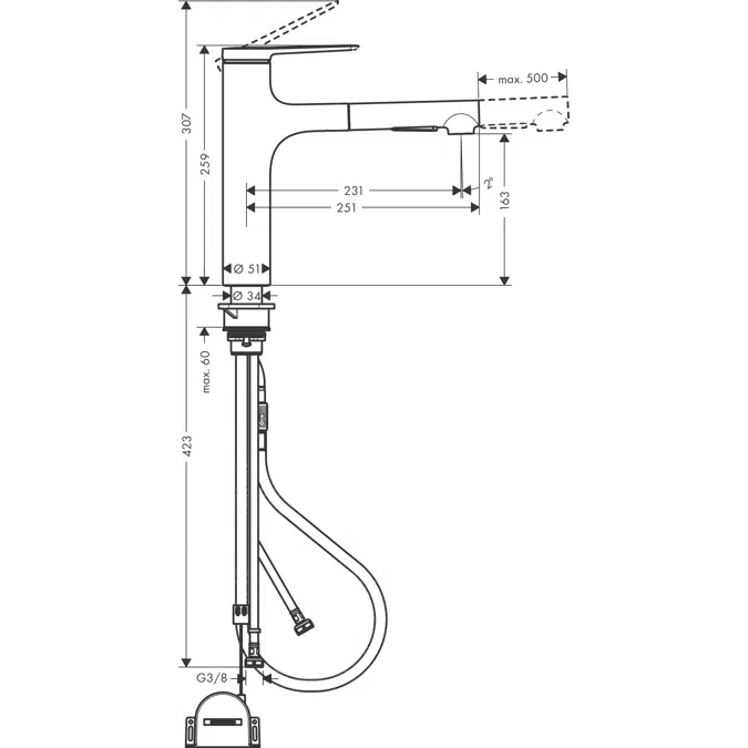 Zesis M33 Single lever kitchen mixer, 160, pull-out spray, 2jet, sBox lite