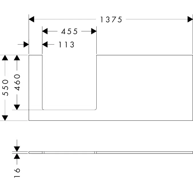 54272XXX Xilesa E Console 1375/550 with cutout left for countertop basin ground