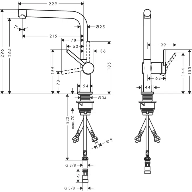Talis M54 Single lever kitchen mixer 270, LowPressure/vented hot water cylinders, 1jet