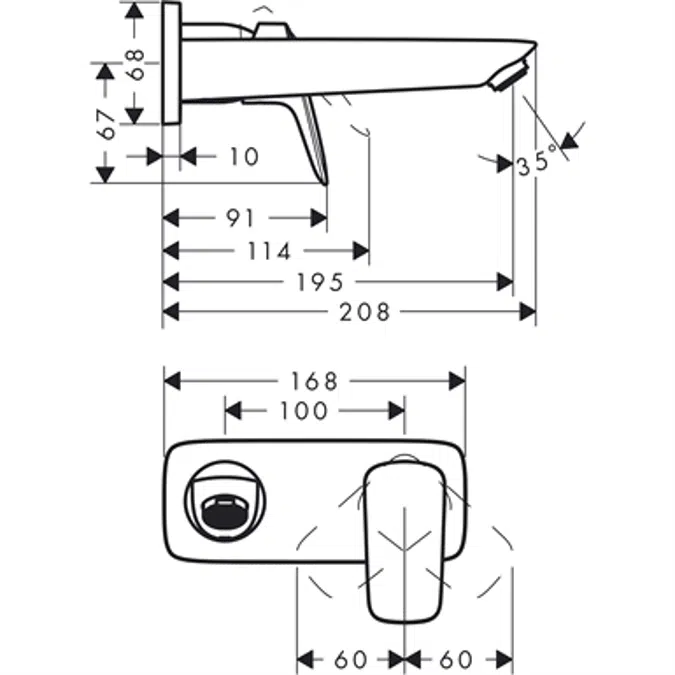 Logis Single lever basin mixer for concealed installation wall-mounted with spout 19.5 cm