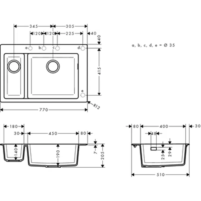 Built-in sink 180/450