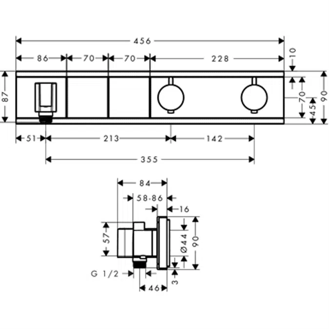 RainSelect Thermostat for concealed installation for 2 functions with integrated shower holder