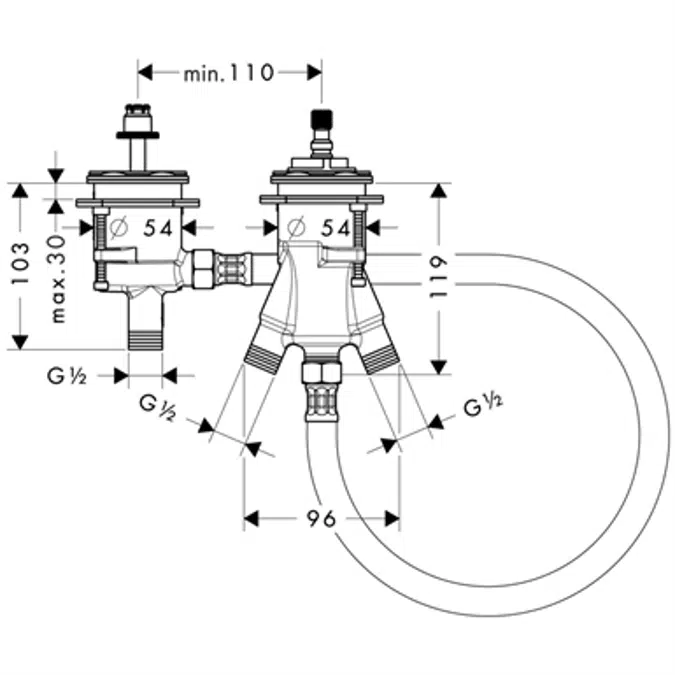 Basic set for 2-hole rim mounted thermostat