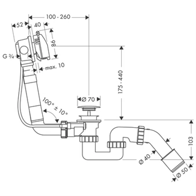 Exafill Complete set bath filler, waste and overflow set for standard bath tubs