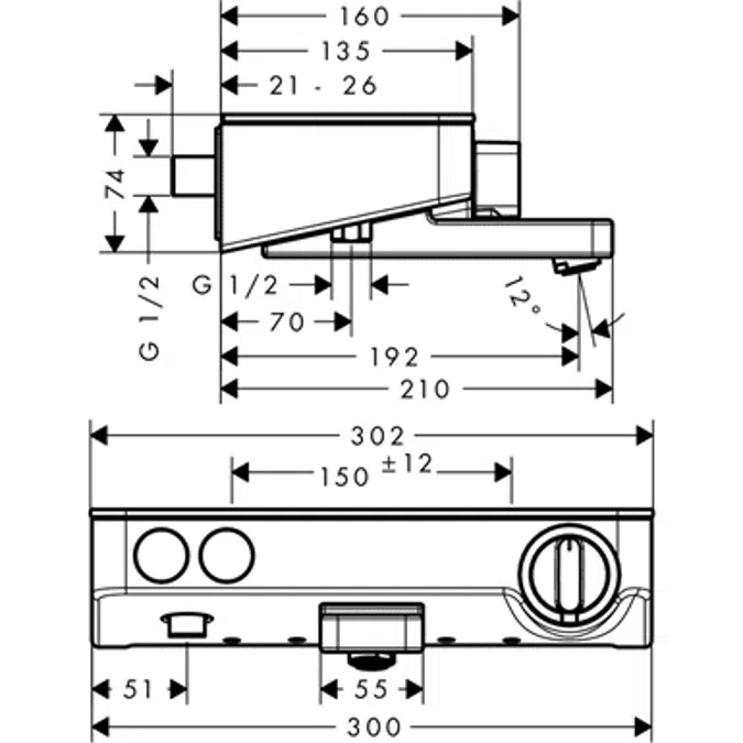ShowerTablet Select Bath thermostat 300 for exposed installation