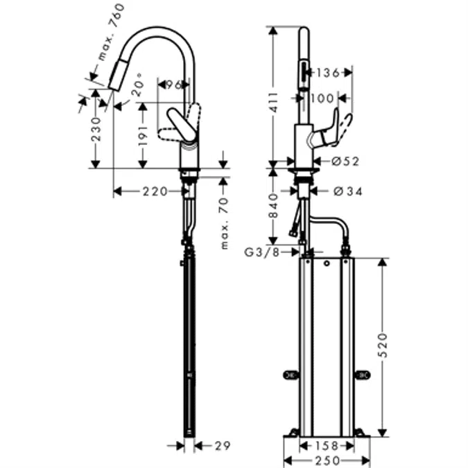 Single lever kitchen mixer with pull-out spray