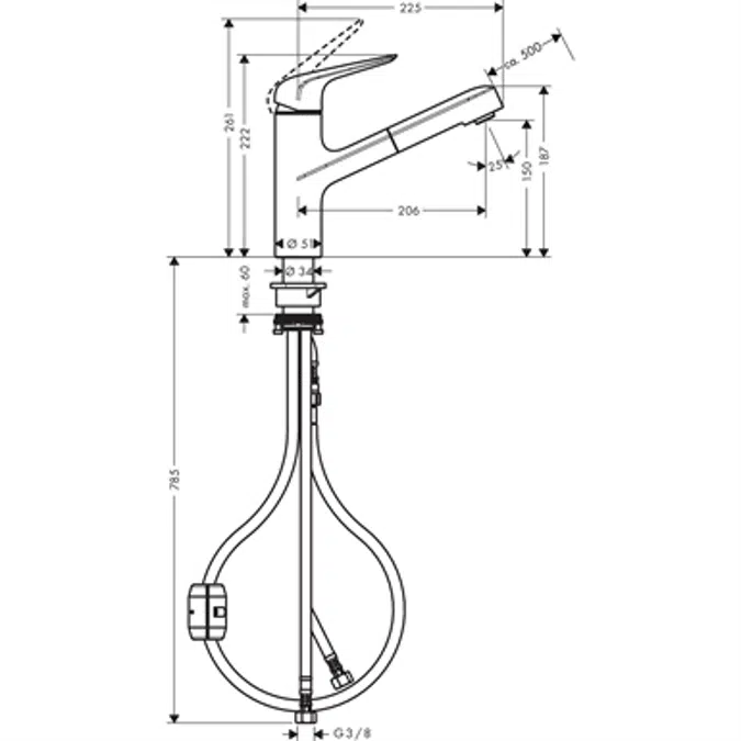 Single lever kitchen mixer with pull-out spout