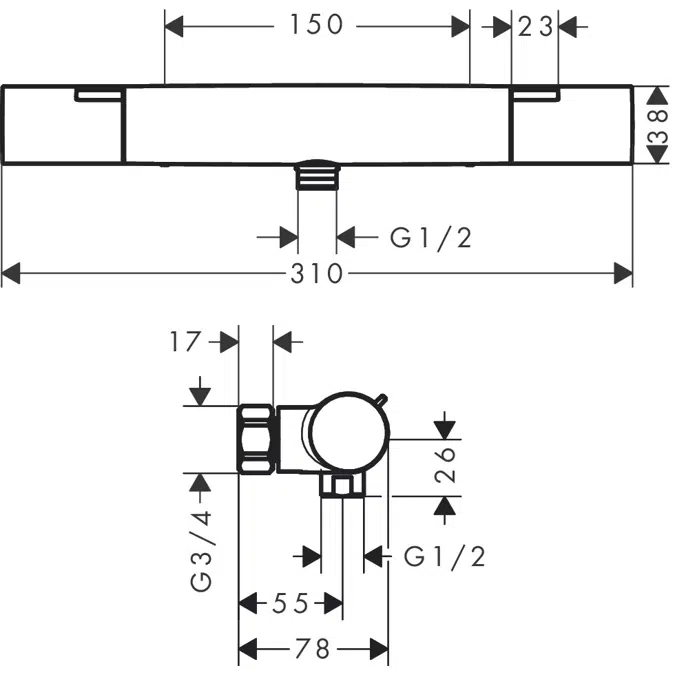 13350XXX Ecostat Fine Shower thermostat for exposed installation 150cc Nordic