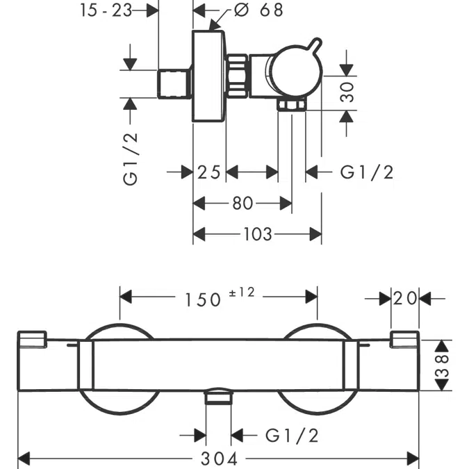 Ecostat Shower thermostat Comfort for exposed installation max. 50 °C