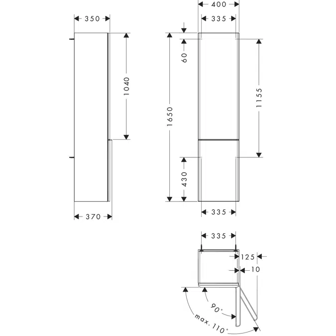 Xelu Q Tall cabinet Dark Walnut 400/350, door hinge right