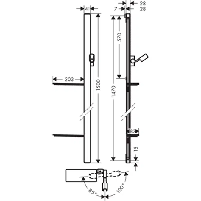 Unica Shower bar E 150 cm with shower hose