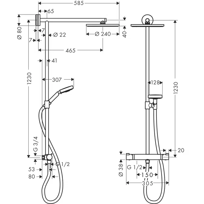 Raindance S Showerpipe 240 1jet with thermostat Nordic-DZR