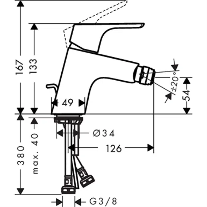 Focus Single lever bidet mixer with pop-up waste set