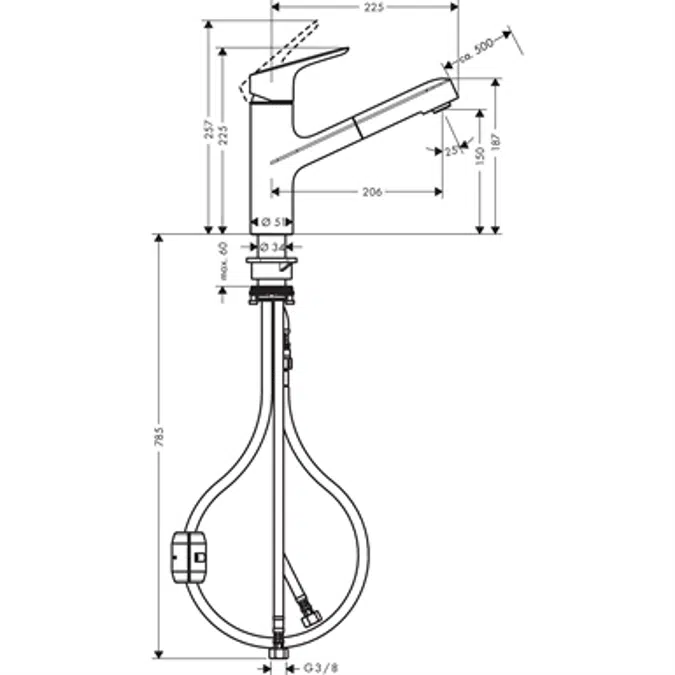 Single lever kitchen mixer with pull-out spout