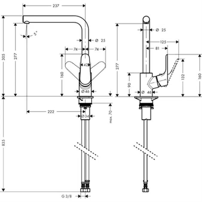 Focus Single lever kitchen mixer 280 with swivel spout