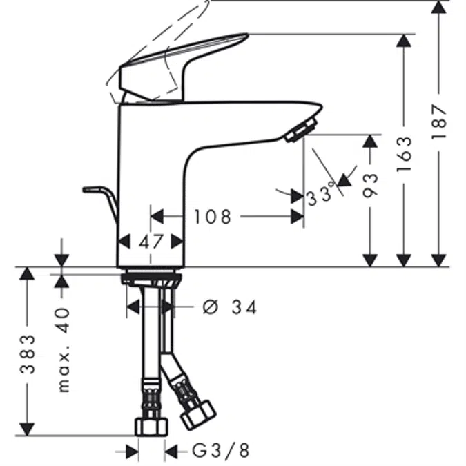Logis Single lever basin mixer 100 with pop-up waste set
