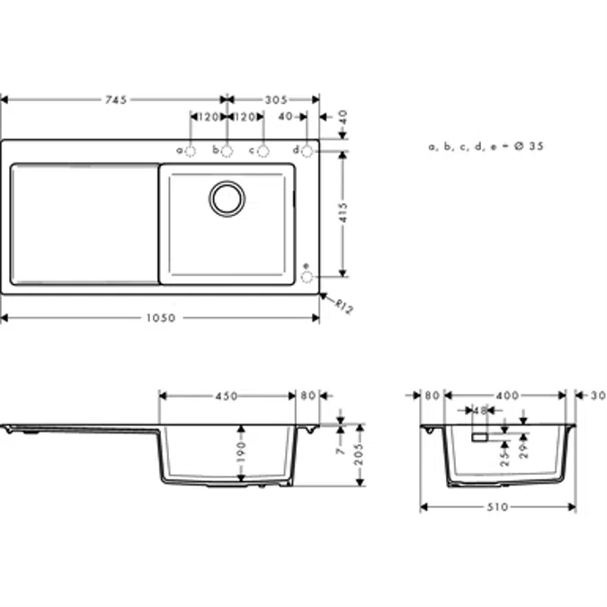 Built-in sink 450 with drainboard