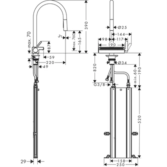 Aquno Select M81 Single lever kitchen mixer 170, pull-out spray, 3jet, sBox