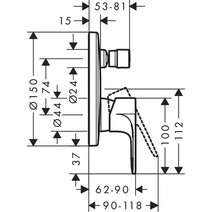 Rebris S Single lever bath mixer for concealed installation for iBox universal