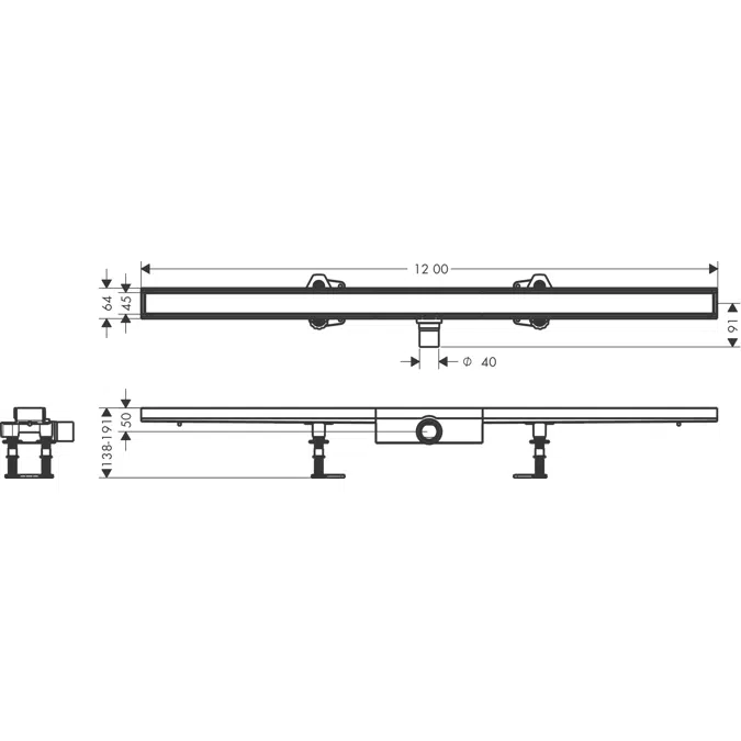 RainDrain Compact Complete set shower drain 1200 for flat installation