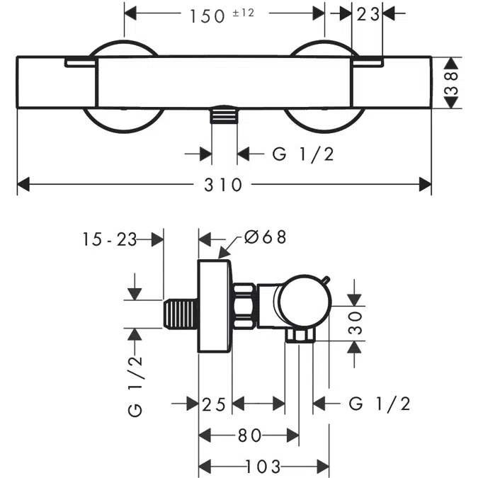 13323XXX Ecostat Fine Shower thermostat for exposed installation with locked safety stop