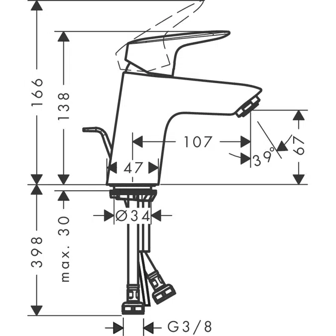 Logis Single lever basin mixer 70 with metal pop-up waste set