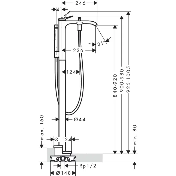 BIM objects - Free download! 75445XXX Vivenis Single lever bath mixer ...
