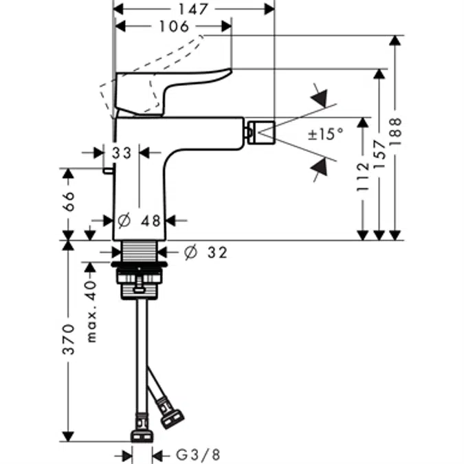 Metris Single lever bidet mixer with pop-up waste set