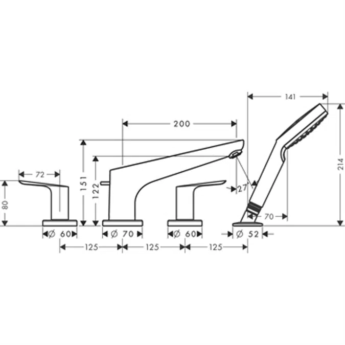 Logis E 4-hole rim mounted bath mixer